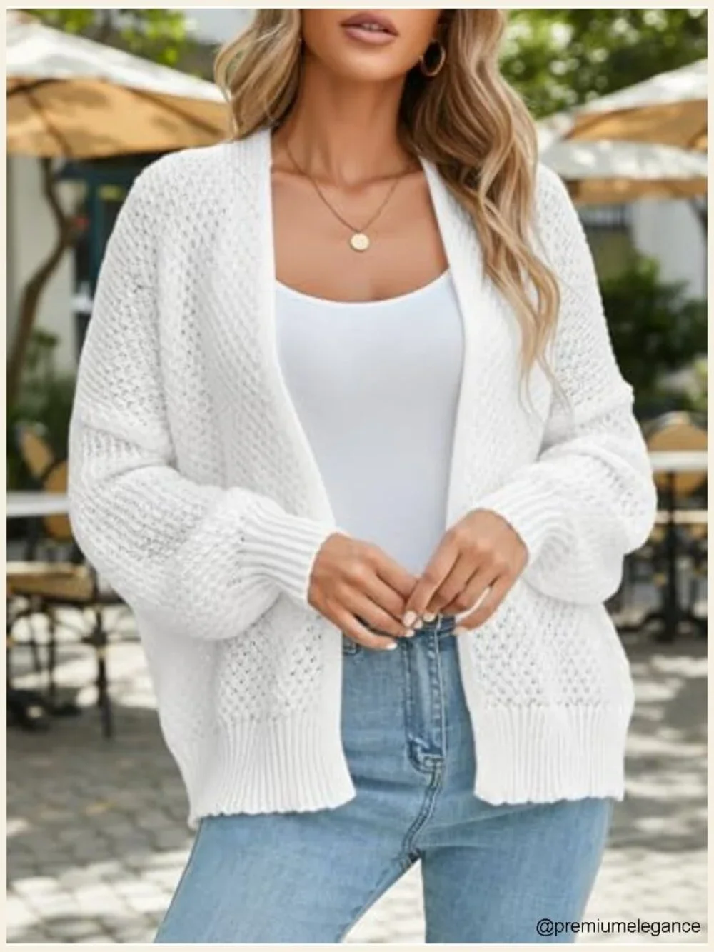 Oversized Waffle Knit Open Front Cardigan Crochet Long Sleeve Lightweight